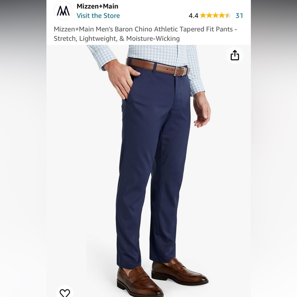 Men’s Mizzen and Main Baron Trim Chino Pant Navy NWOT